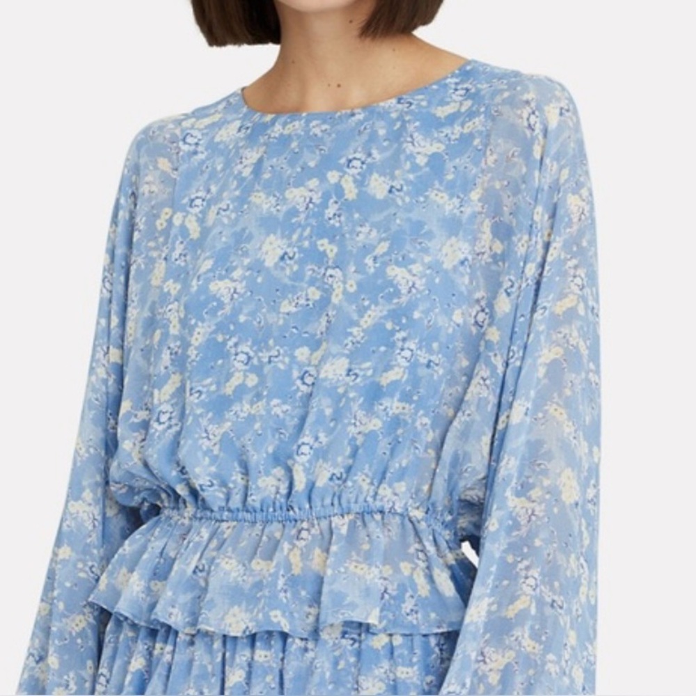 LoveShackFancy Light Blue Floral Peplum Blouse